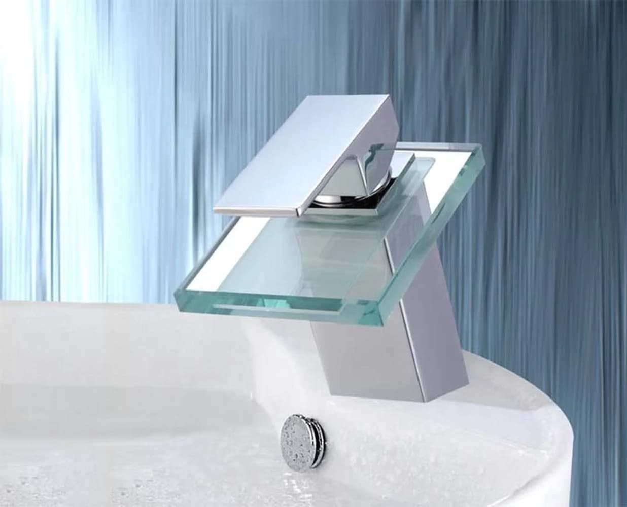 HAC24 Waschtischarmatur Glas Wasserfall Messing Verchromt