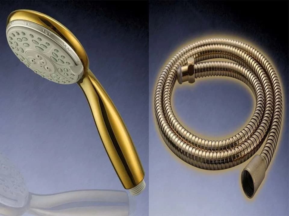 HAC24 Handbrause Duschkopf mit 1,5m Duschschlauch Set Gold - Bild 2