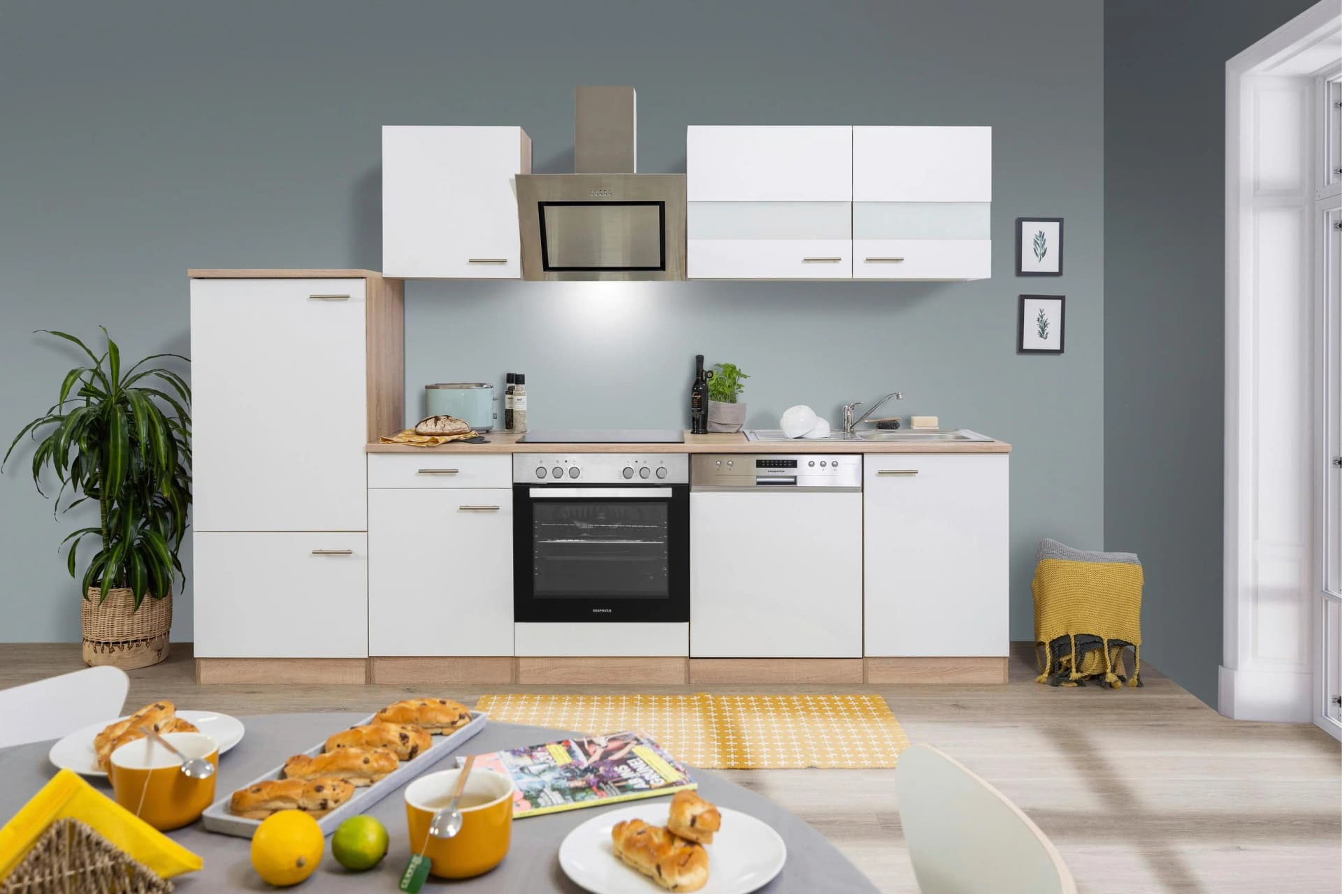Respekta Küchenzeile 280 cm mit Kühlschrank und Geschirrspüler Weiß - Bild 2