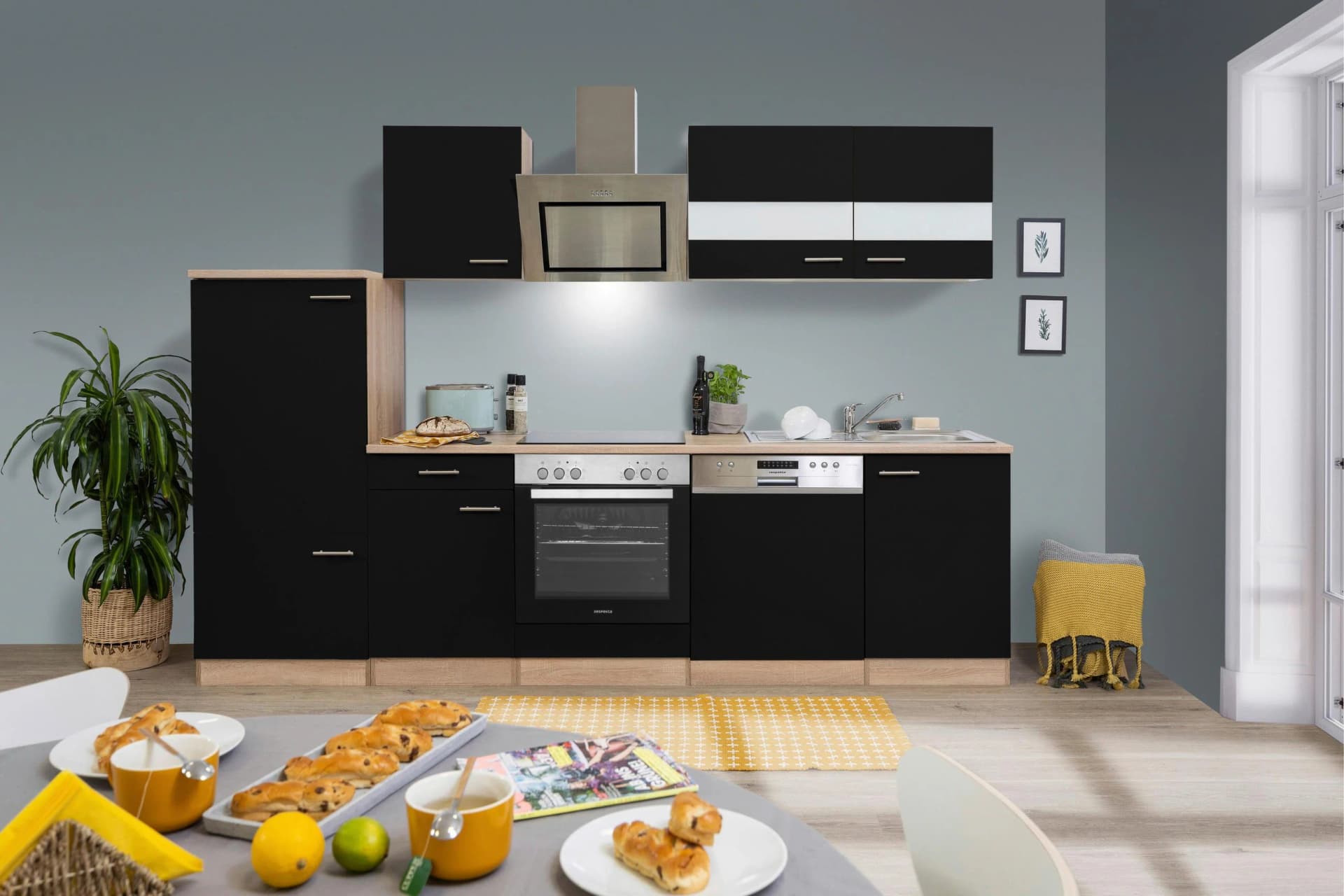 Respekta Küchenzeile 280 cm mit Kühlschrank und Geschirrspüler Schwarz - Bild 2