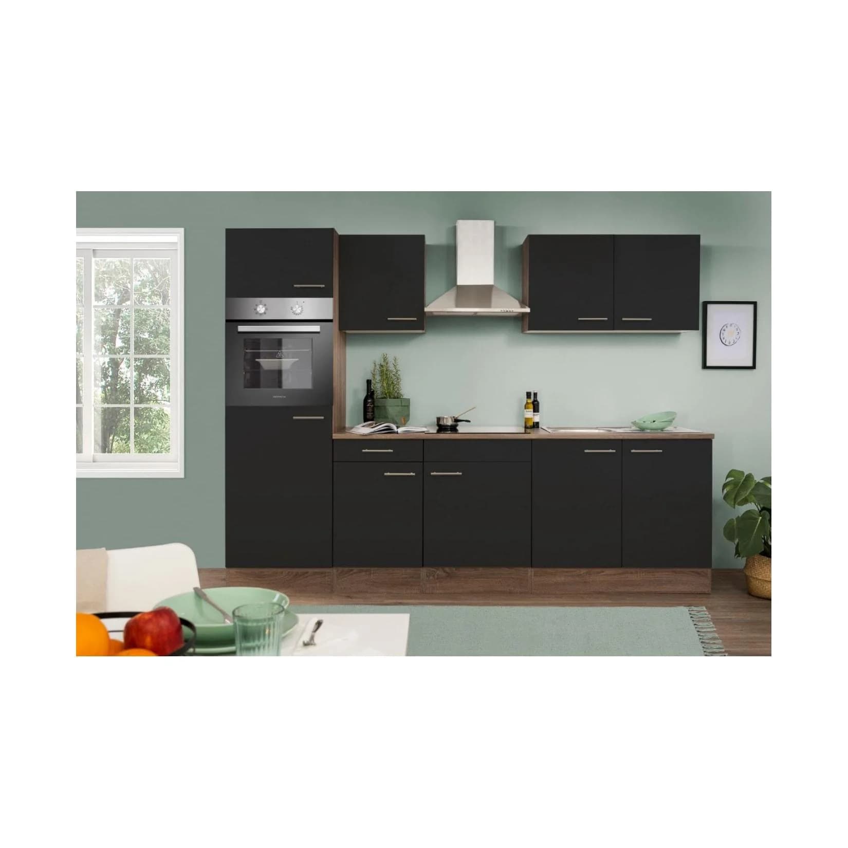 Respekta Küchenzeile 270 cm Schwarz-Eiche York Nachbildung