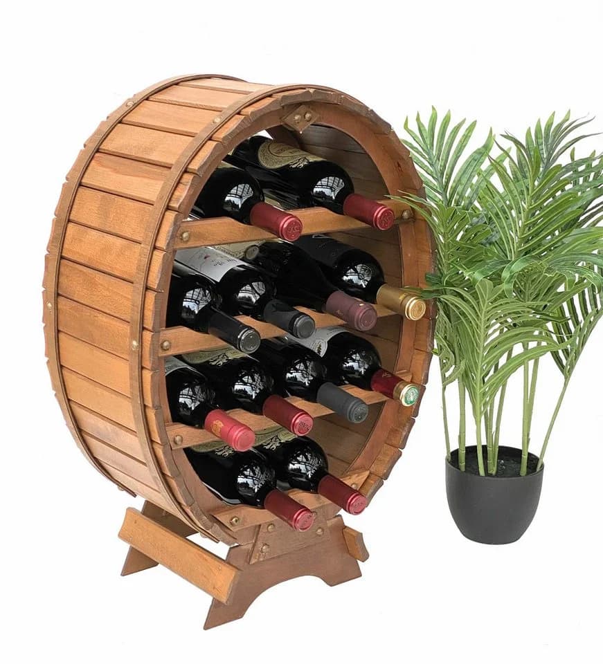 DanDiBo Weinregal Holz Stehend Weinfass 12 Flaschen Braun gebeizt - Bild 2