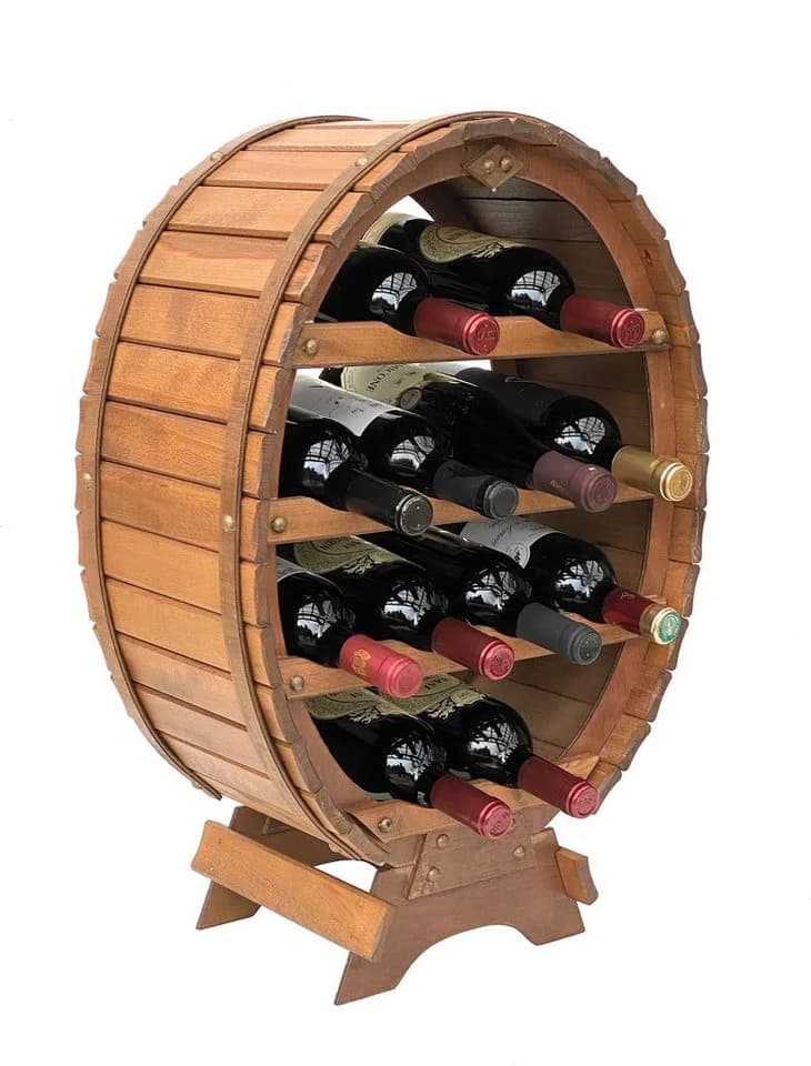 DanDiBo Weinregal Holz Stehend Weinfass 12 Flaschen Braun gebeizt - Bild 5