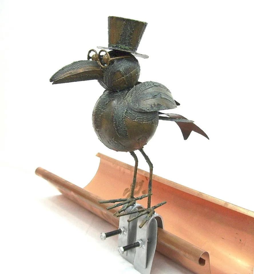 DanDiBo Dachrinnenfigur Rabe Metall Grau/Grün Patina - Bild 2