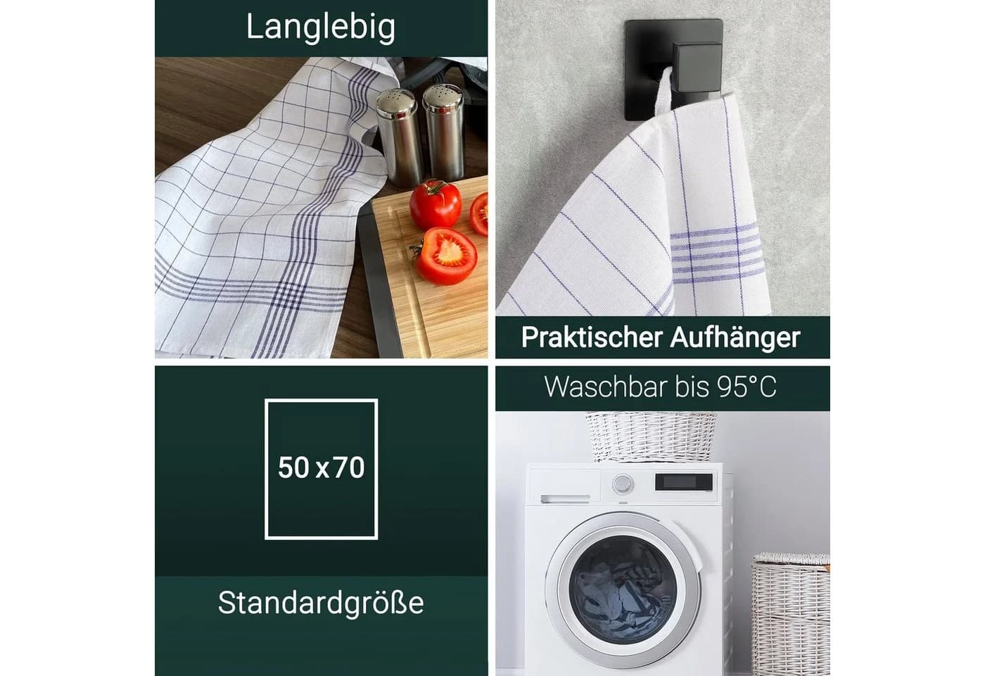 ZOLLNER Geschirrtuch 12-tlg. Blau-Weiß Kariert Halbleinen - Bild 3