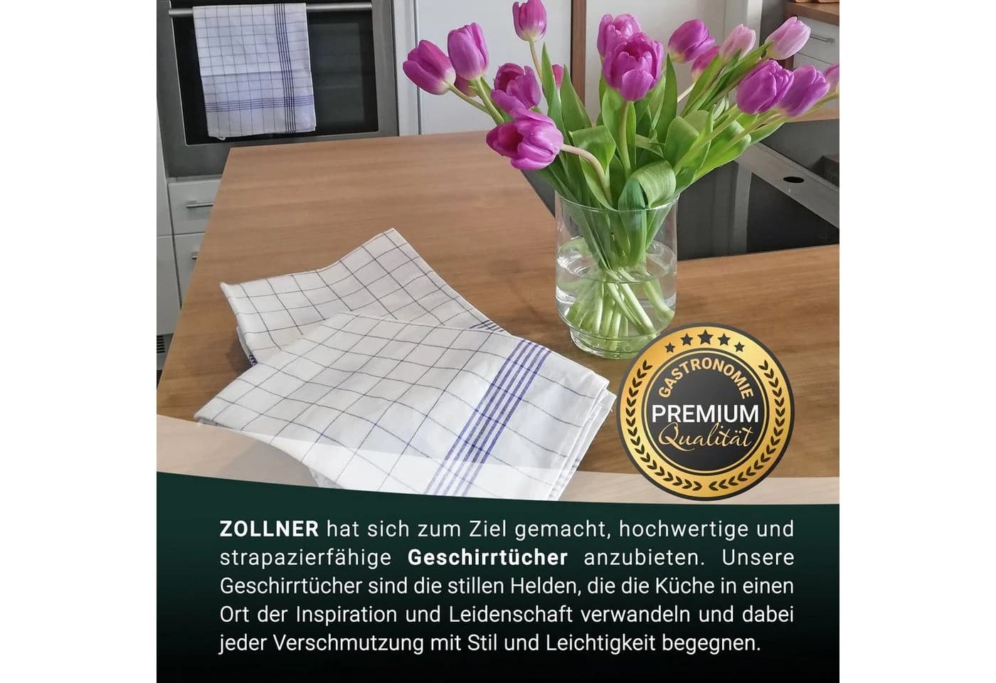 ZOLLNER Geschirrtuch 12-tlg. Blau-Weiß Kariert Halbleinen - Bild 5