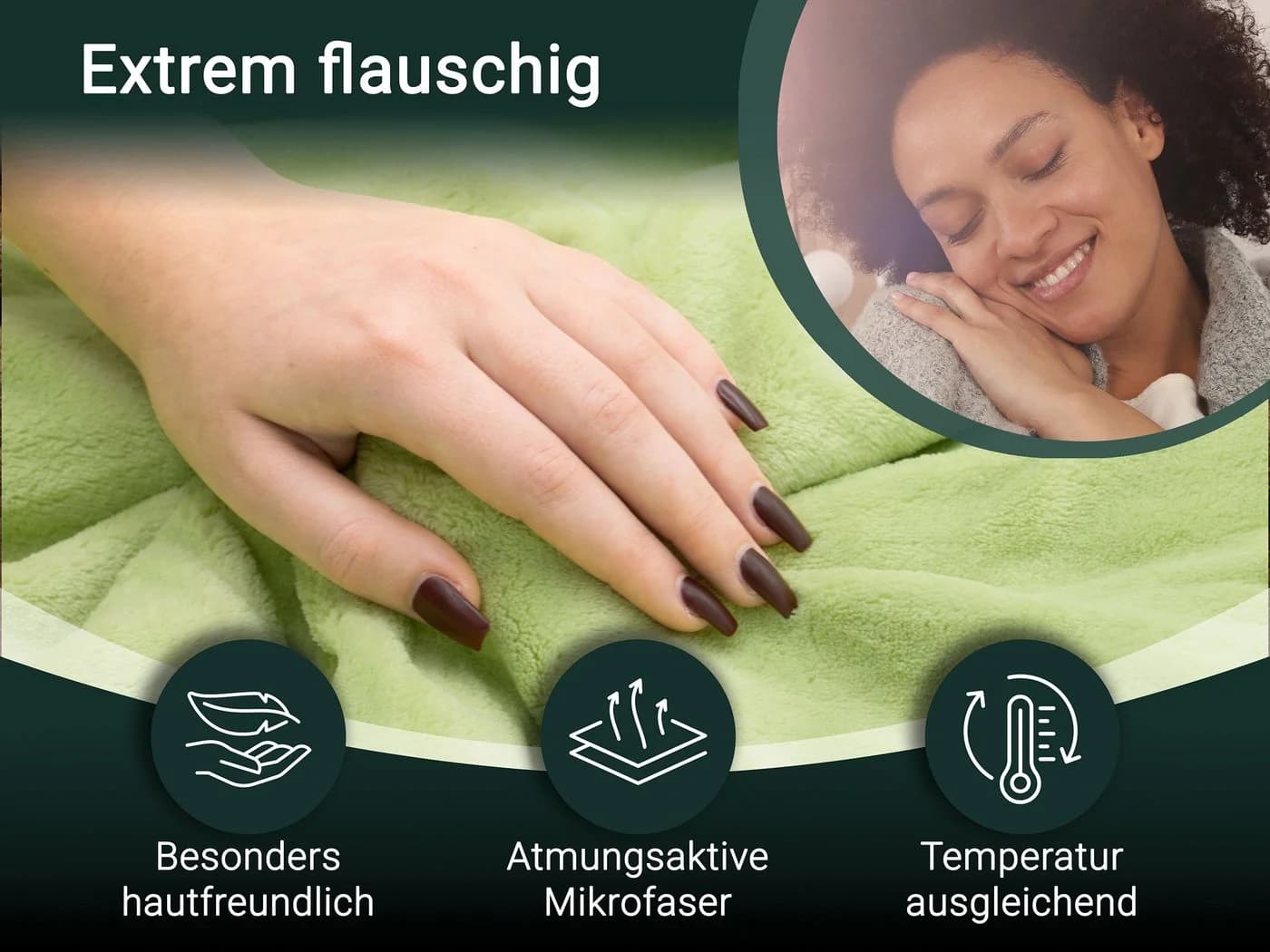 ZOLLNER Wohndecke 150x200 cm 100% Polyester Superflauschig Grün
