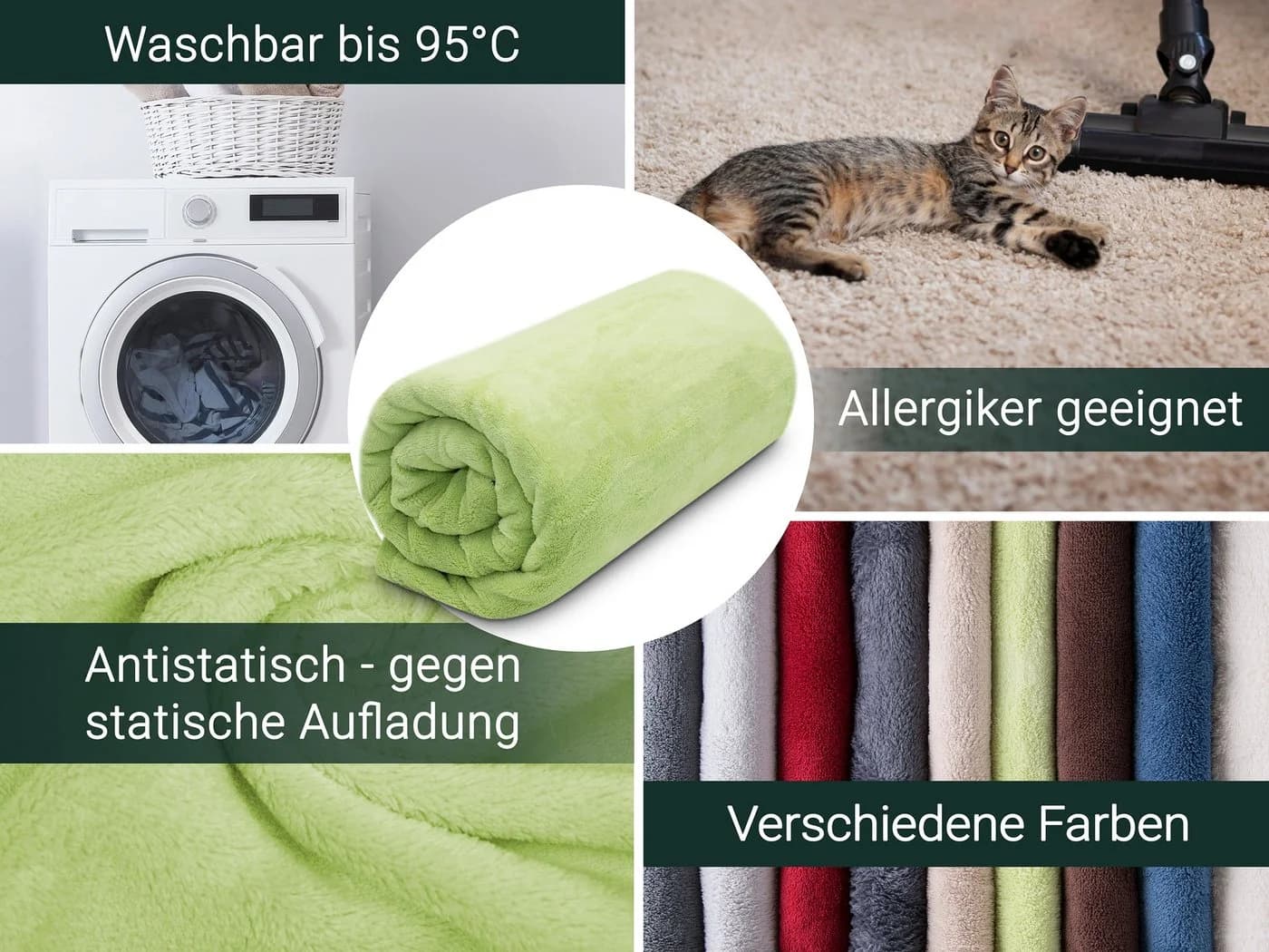 ZOLLNER Wohndecke 150x200 cm 100% Polyester Superflauschig Grün - Bild 4
