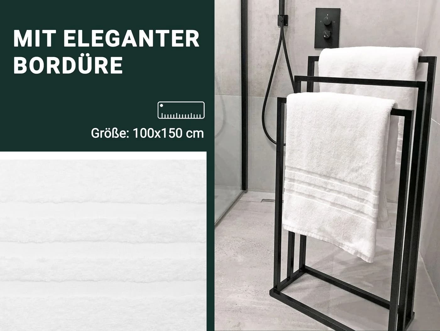 ZOLLNER Badetuch 100x150 cm 100% Baumwolle Weiß Walkfrottier