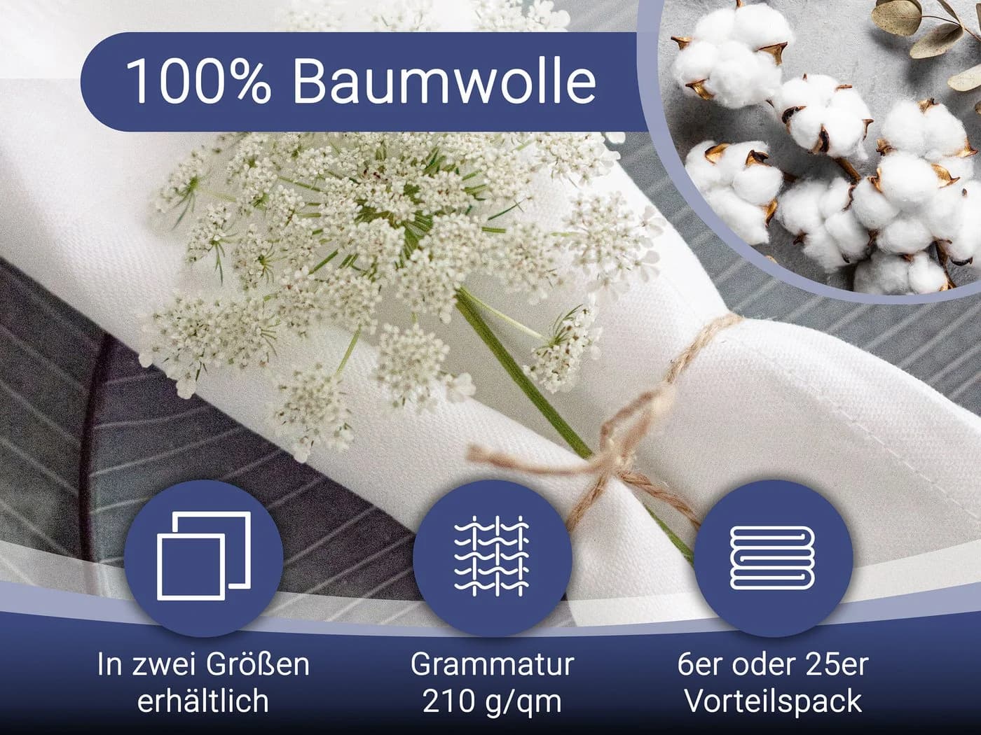 ZOLLNER Stoffserviette 6er-Set 40x40 cm 100% Baumwolle Weiß - Bild 3