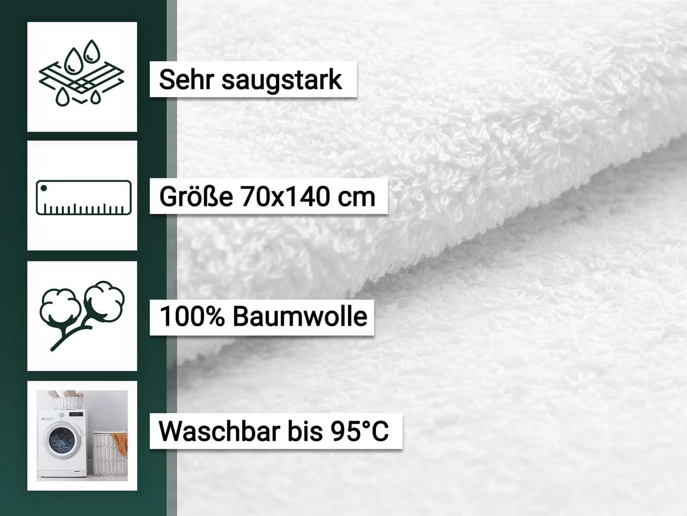 ZOLLNER Duschtuch Walkfrottier 100% Baumwolle 70x140cm - Bild 4