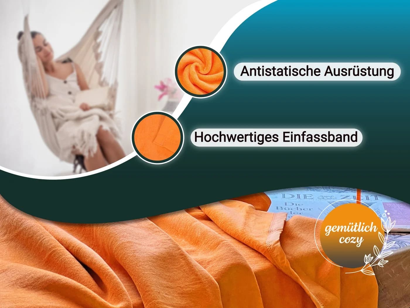 ZOLLNER Wohndecke 150x200 cm Baumwolle Polyacryl Orange