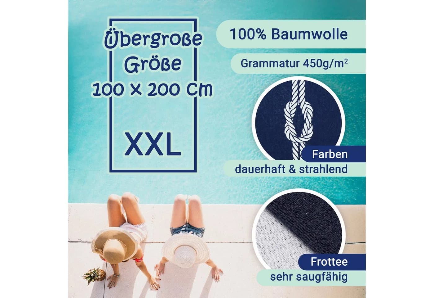 ZOLLNER Strandtuch Blau-Weiß 100x200 cm Baumwolle - Bild 3