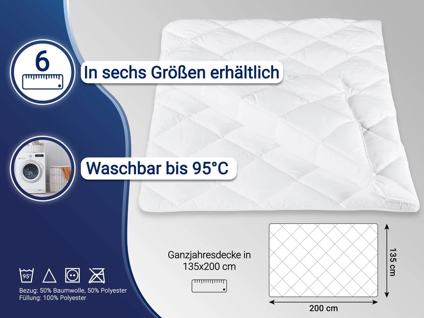 ZOLLNER Microfaserbettdecke 135x200 cm Polyester Baumwolle Weiß - Bild 4