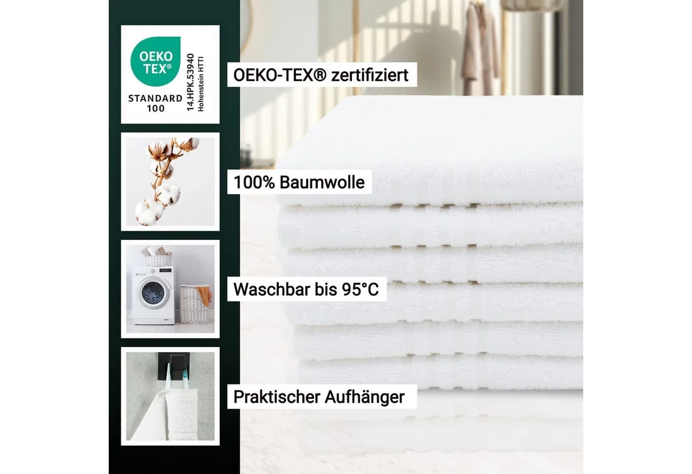 ZOLLNER Gästehandtücher Walkfrottier 100% Baumwolle Weiß - Bild 3