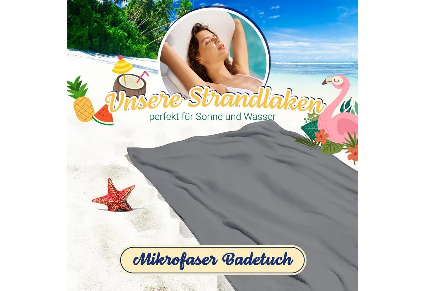 ZOLLNER Strandtuch Mikrofaser Grau Schnelltrocknend
