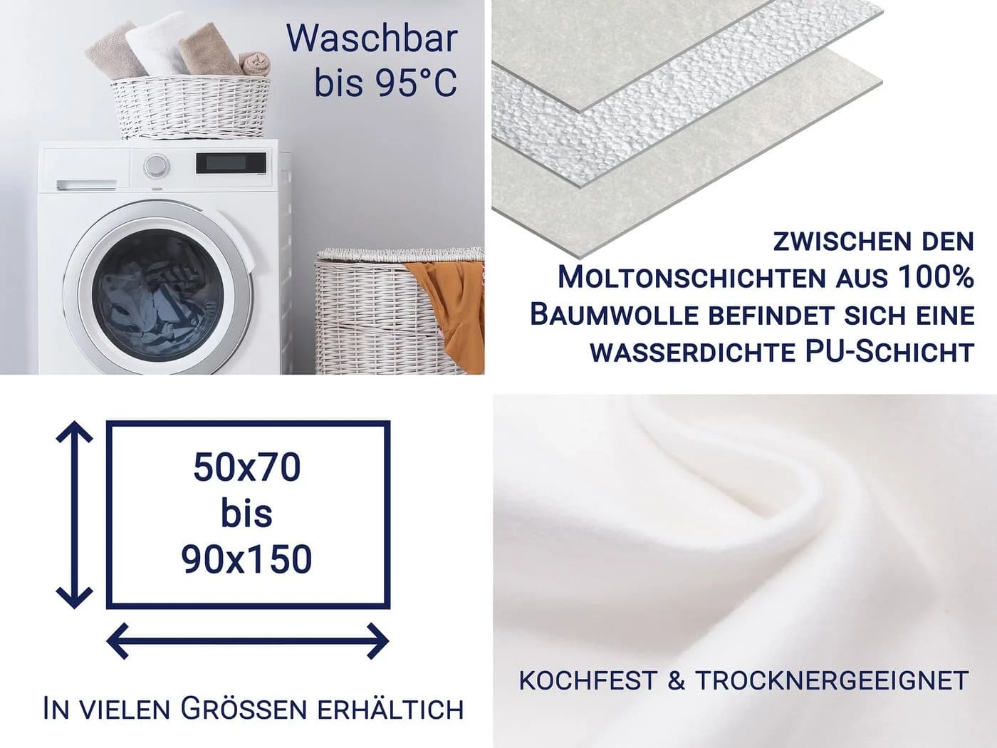 ZOLLNER Matratzenauflage 50x70 cm 100% Baumwolle Weiß