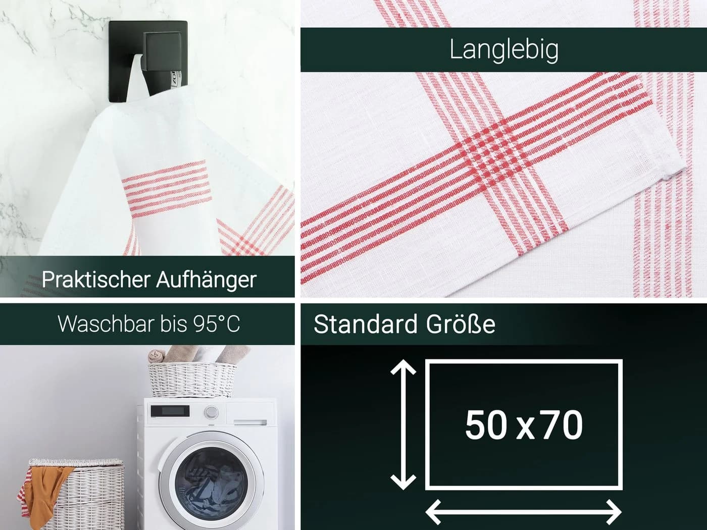 ZOLLNER Geschirrtuch 4-tlg. 100% Leinen Weiß-Rot - Bild 3