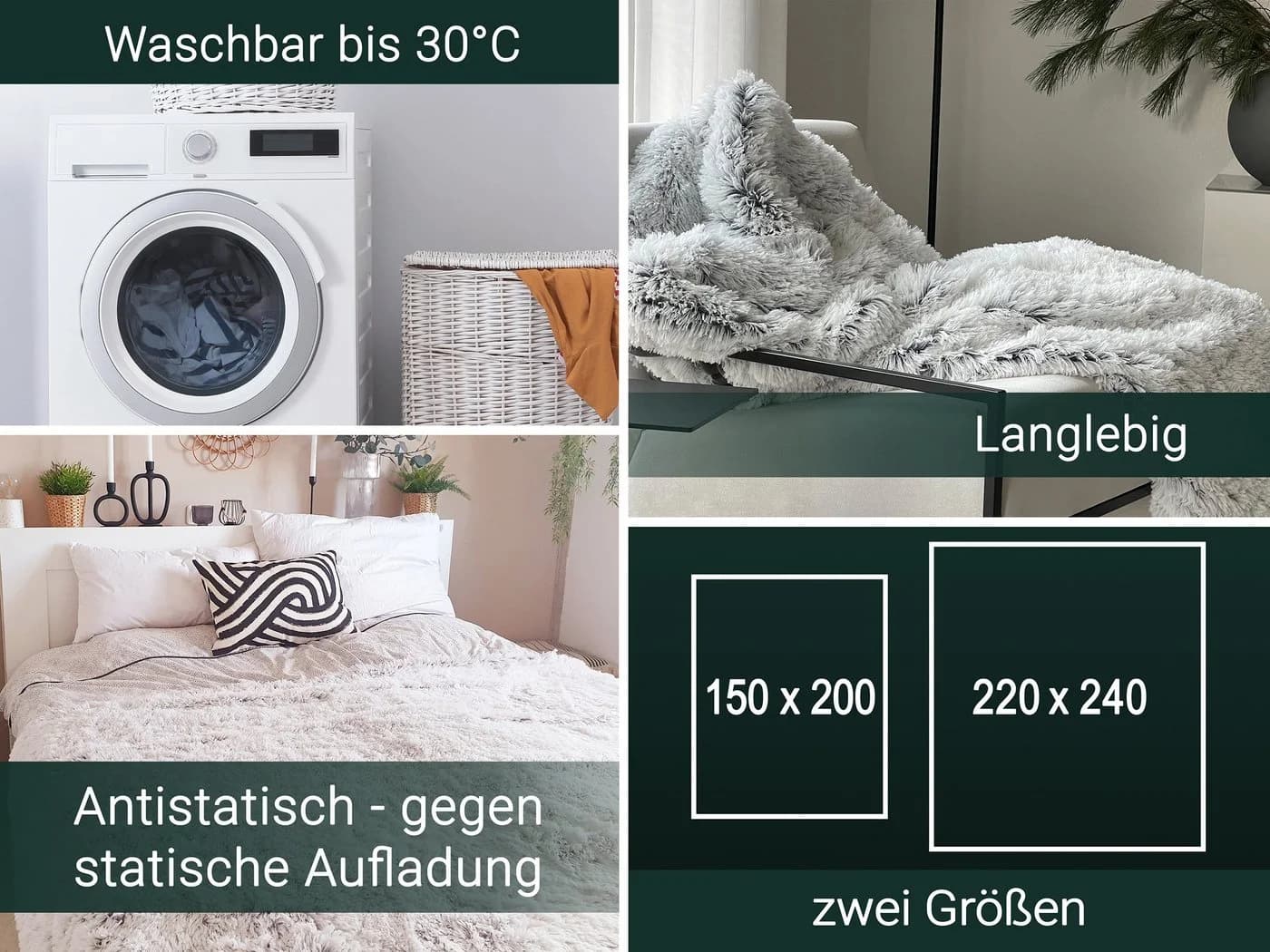 Wohndecke ZOLLNER 150 x 200 cm 100% Polyester Extra Flauschige Felloptik - Bild 4