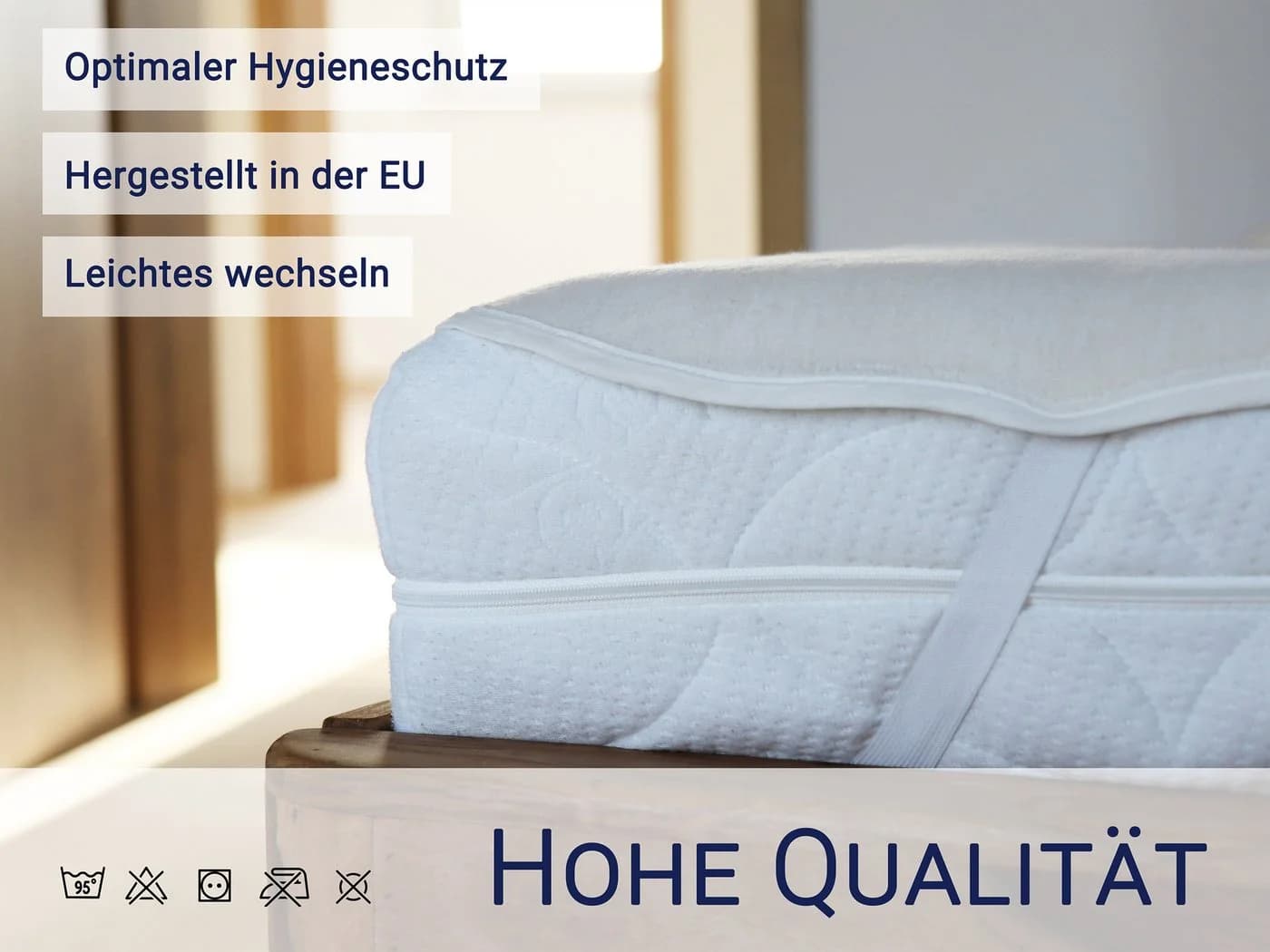 ZOLLNER Matratzenauflage 100% Baumwolle Weiß Hotelqualität - Bild 4