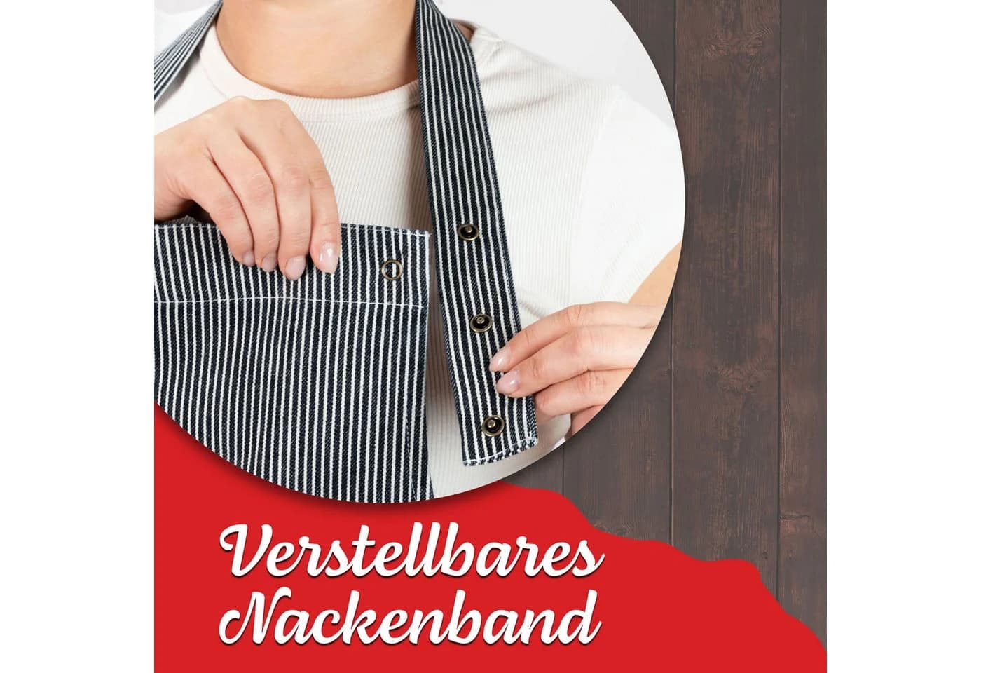 ZOLLNER Kochschürze 100% Baumwolle Verstellbar Schwarz/Weiß-Gestreift - Bild 3