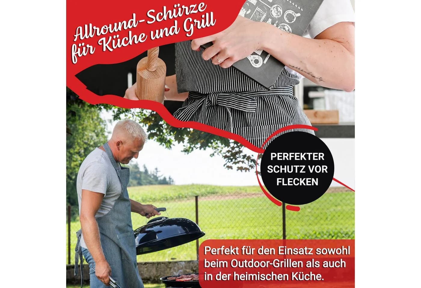 ZOLLNER Kochschürze 100% Baumwolle Verstellbar Schwarz/Weiß-Gestreift - Bild 4