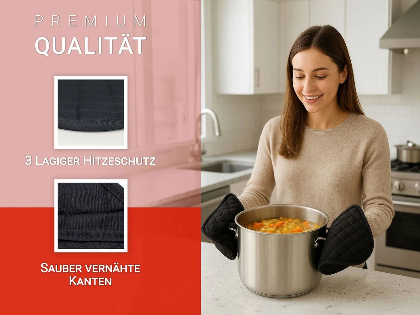 ZOLLNER Topflappen Set 2-tlg. Schwarz 100% Baumwolle - Bild 4
