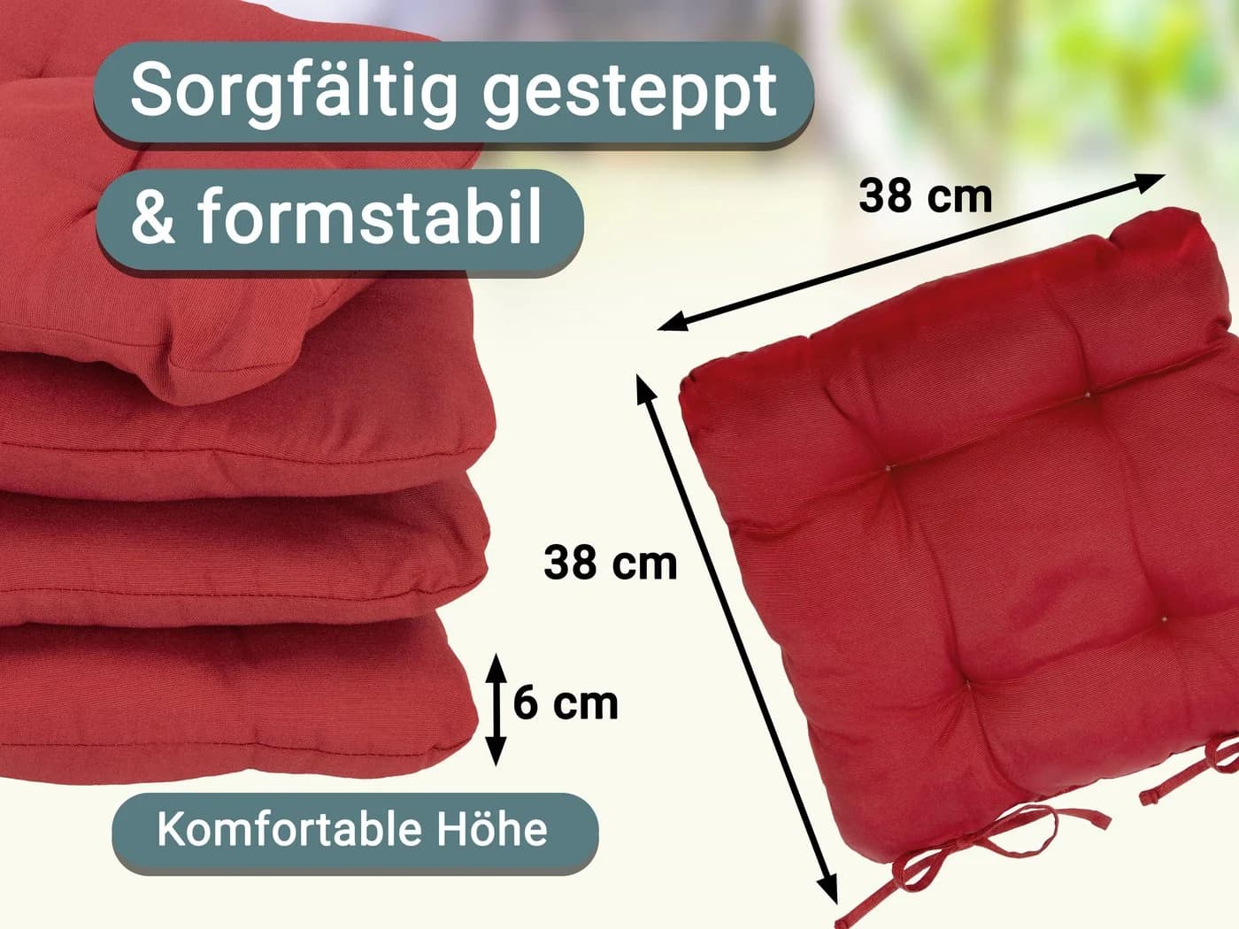 ZOLLNER Stuhlkissen Rot 38x38x6 cm Baumwolle Polyester - Bild 3