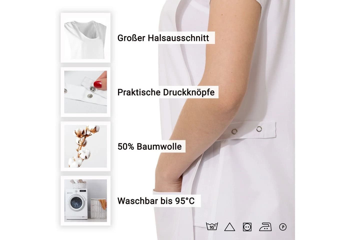 ZOLLNER Kittelschürze Hellblau/Weiß Polyester Baumwolle