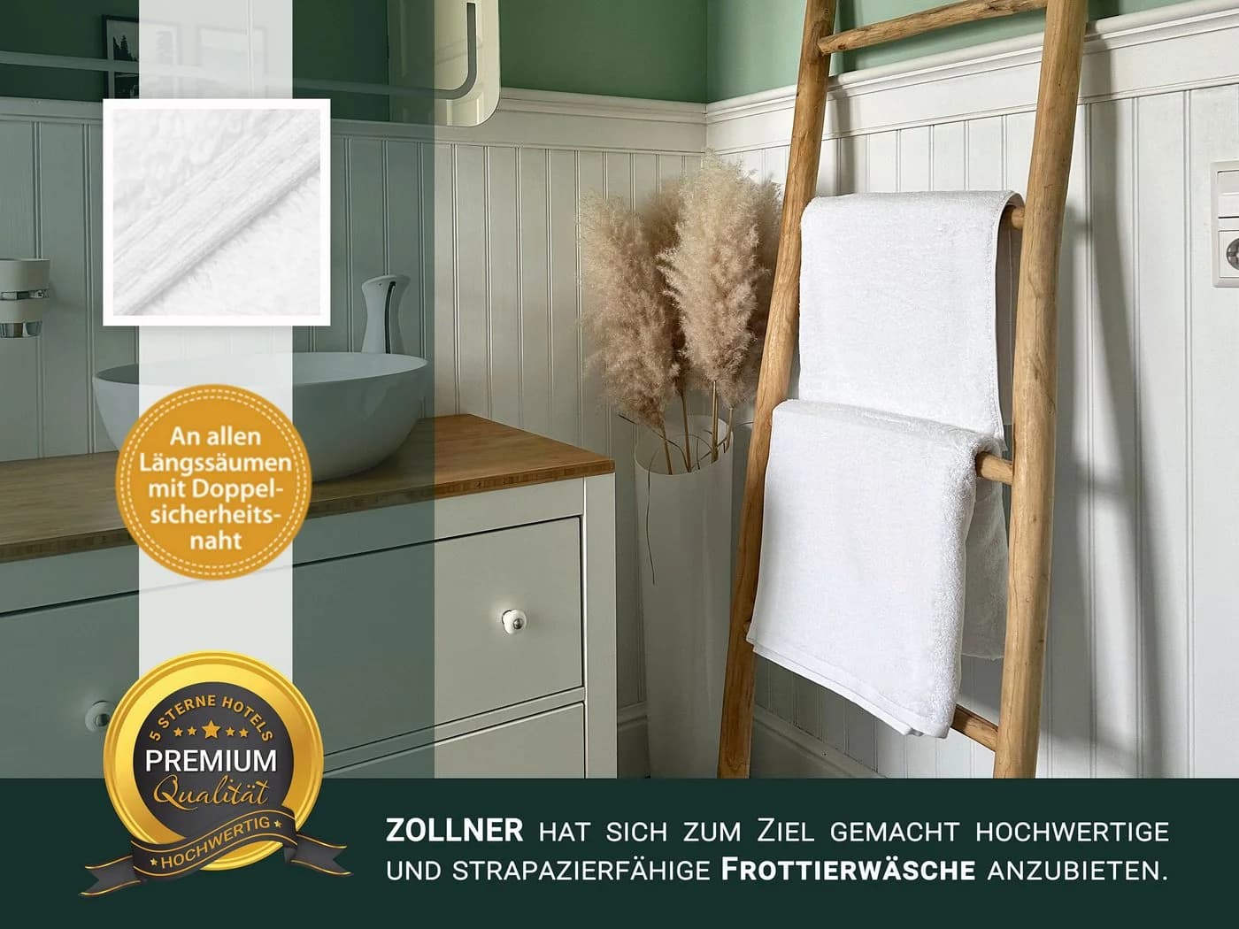 ZOLLNER Duschtuch 70x140 cm 100% Baumwolle Weiß - Bild 4