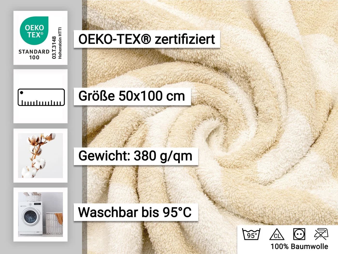 ZOLLNER Handtücher 4-Stück Walkfrottier 100% Baumwolle - Bild 3