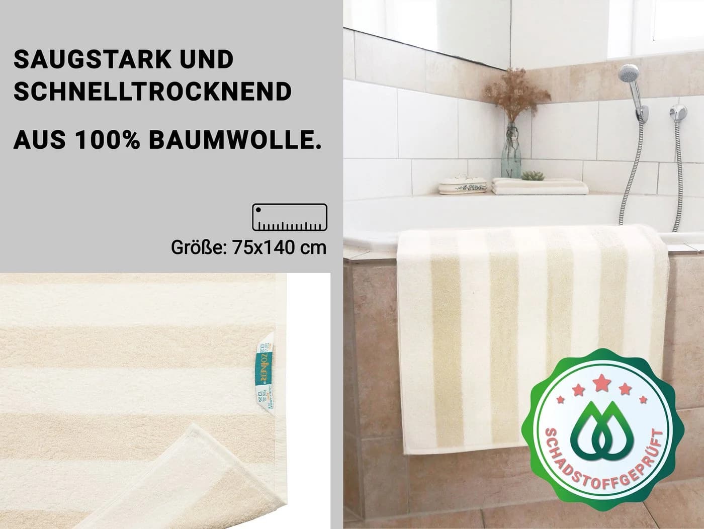 ZOLLNER Duschtücher Walkfrottier 100% Baumwolle
