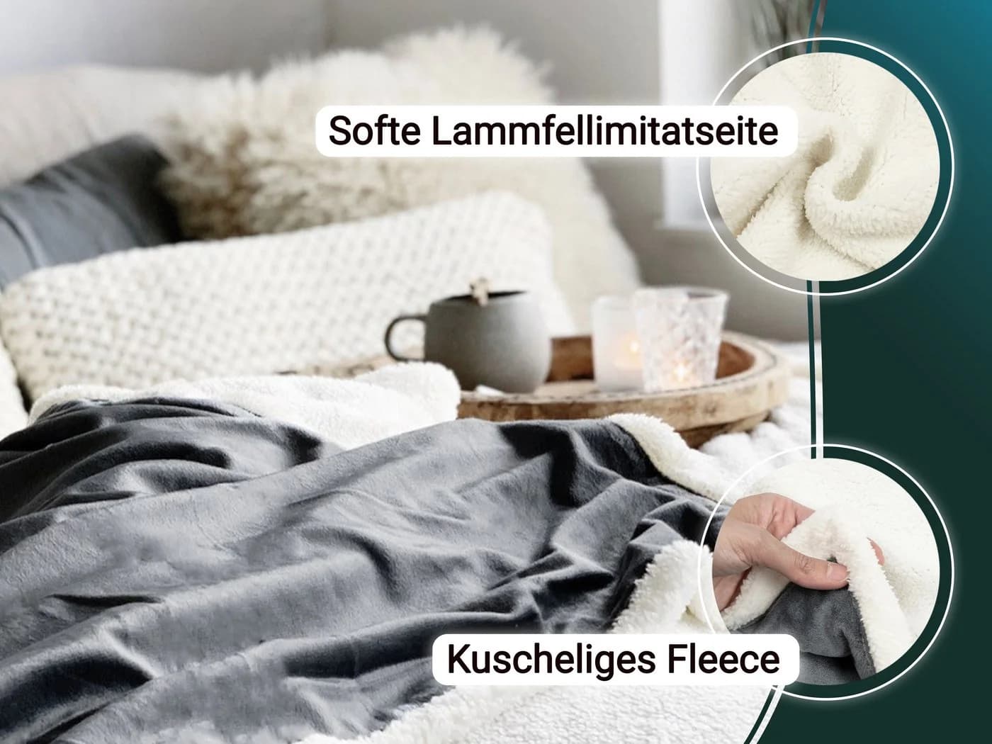 ZOLLNER24 Wohndecke Grau 100% Polyester Kuscheldecke