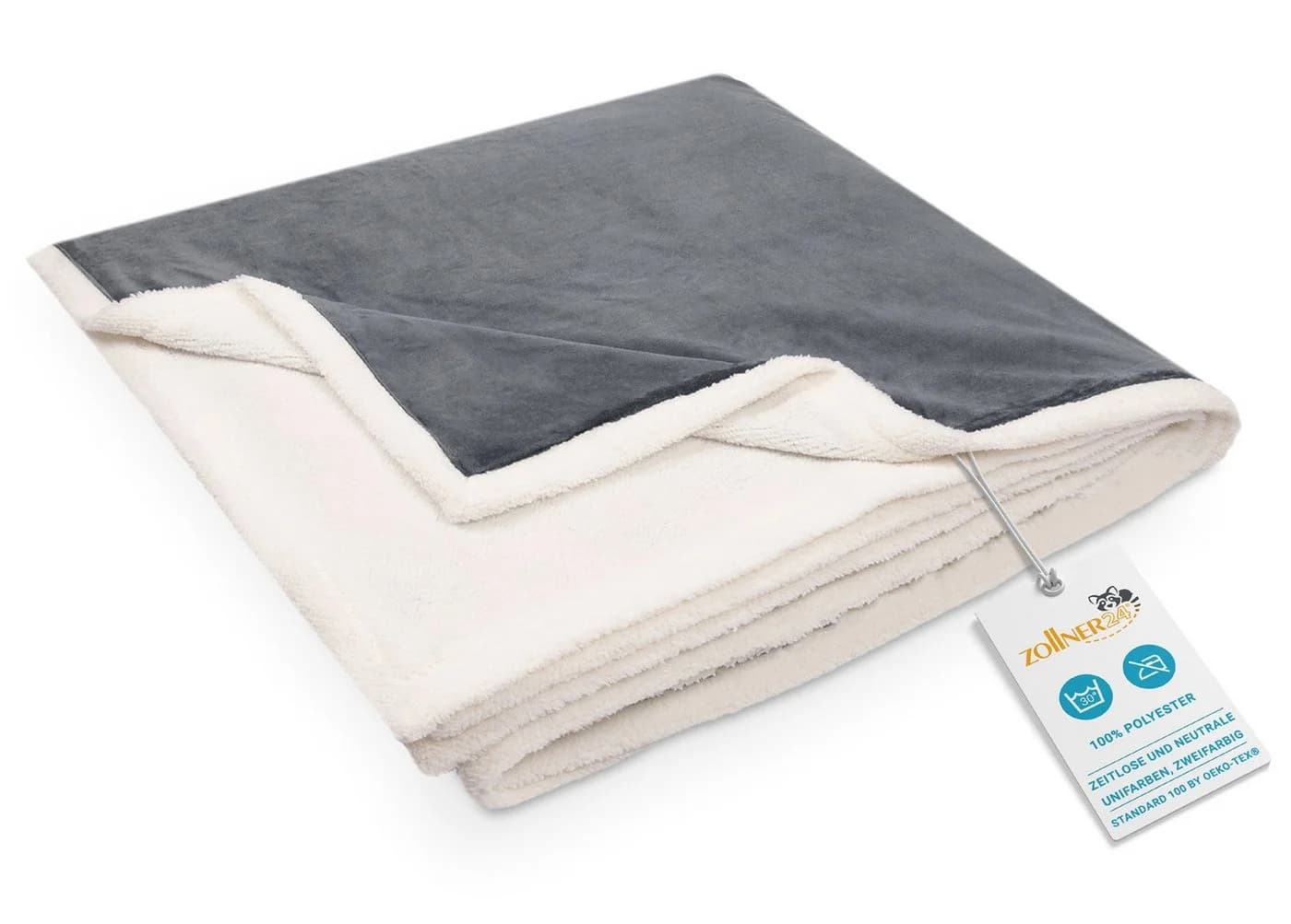 ZOLLNER24 Wohndecke Grau 100% Polyester Kuscheldecke - Bild 2