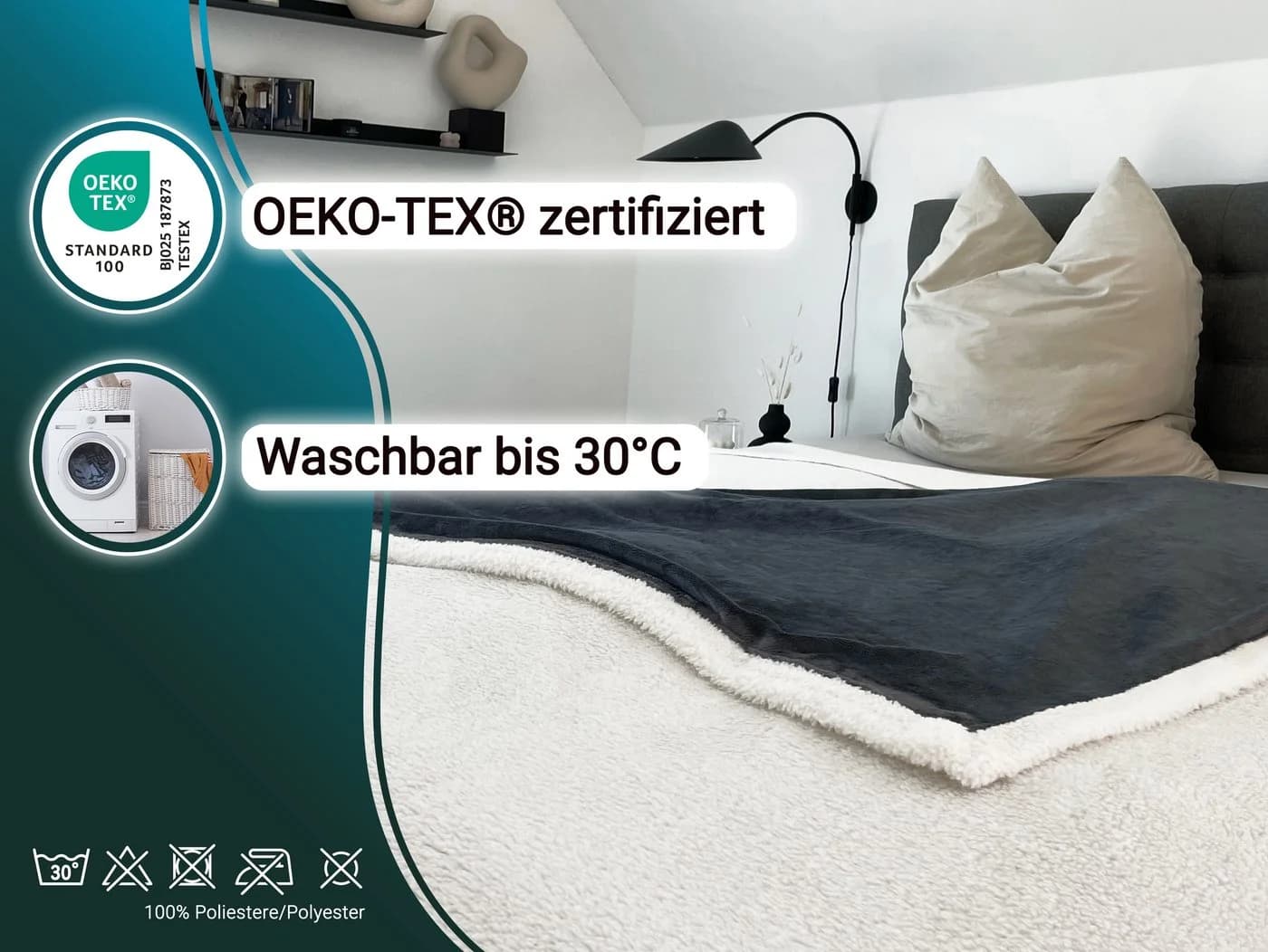 ZOLLNER24 Wohndecke Grau 100% Polyester Kuscheldecke - Bild 3