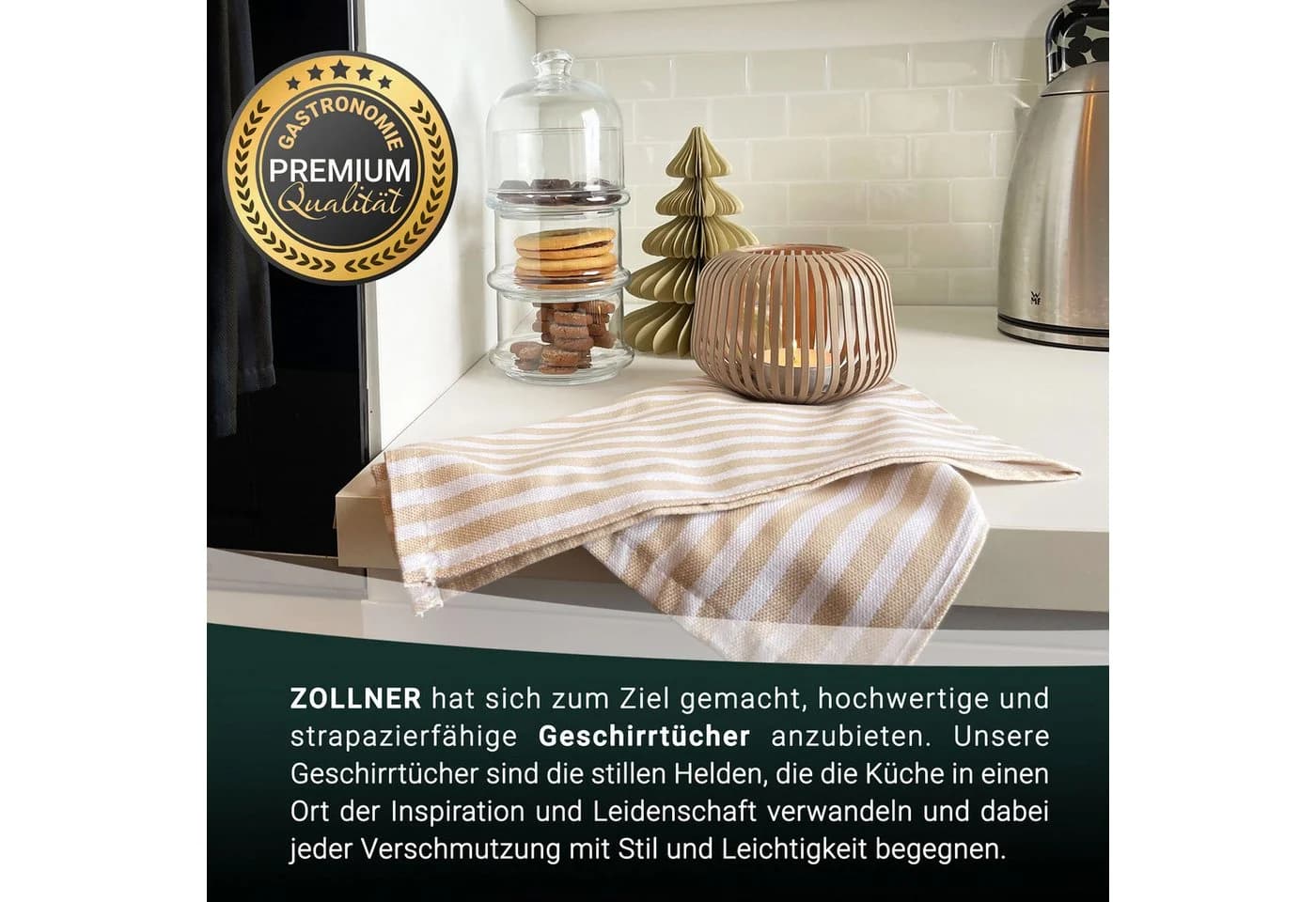 ZOLLNER Geschirrtuch 5-tlg. Set Beige-Weiß Gestreift 100% Baumwolle - Bild 4