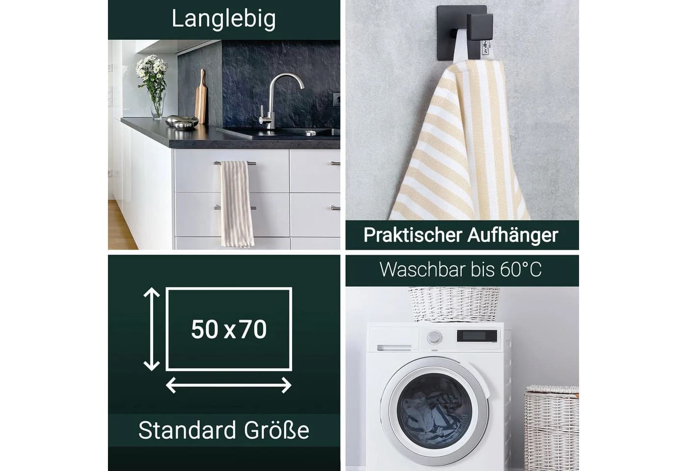 ZOLLNER Geschirrtuch 5-tlg. Set Beige-Weiß Gestreift 100% Baumwolle - Bild 5