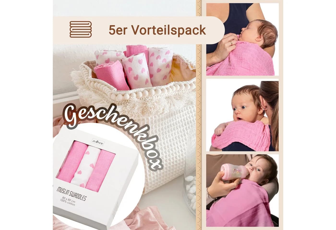 ZOLLNER Spucktuch 5-tlg. Geschenk-Set 100% Baumwolle - Bild 5