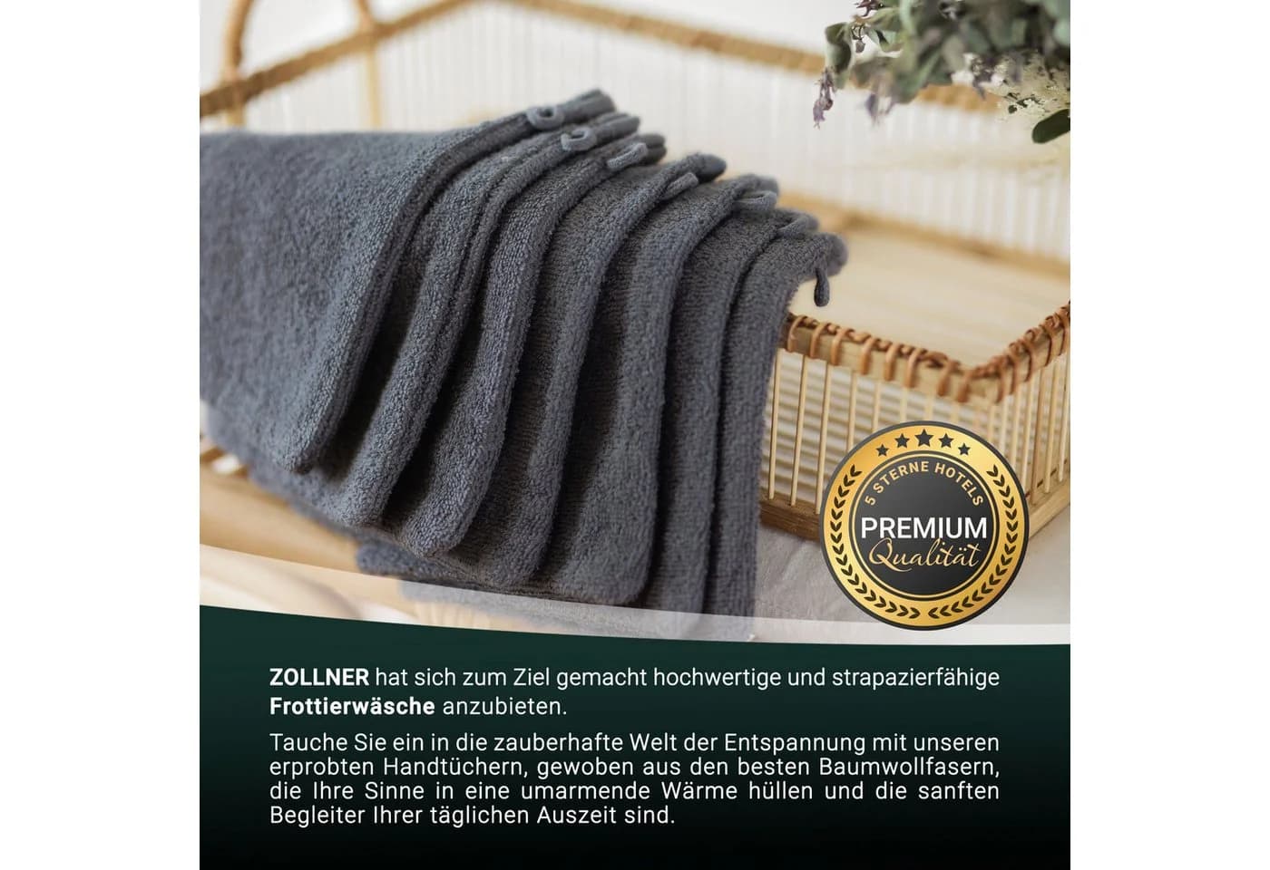 ZOLLNER Waschlappen 10er-Set Grau 100% Baumwolle 16x21 cm - Bild 5