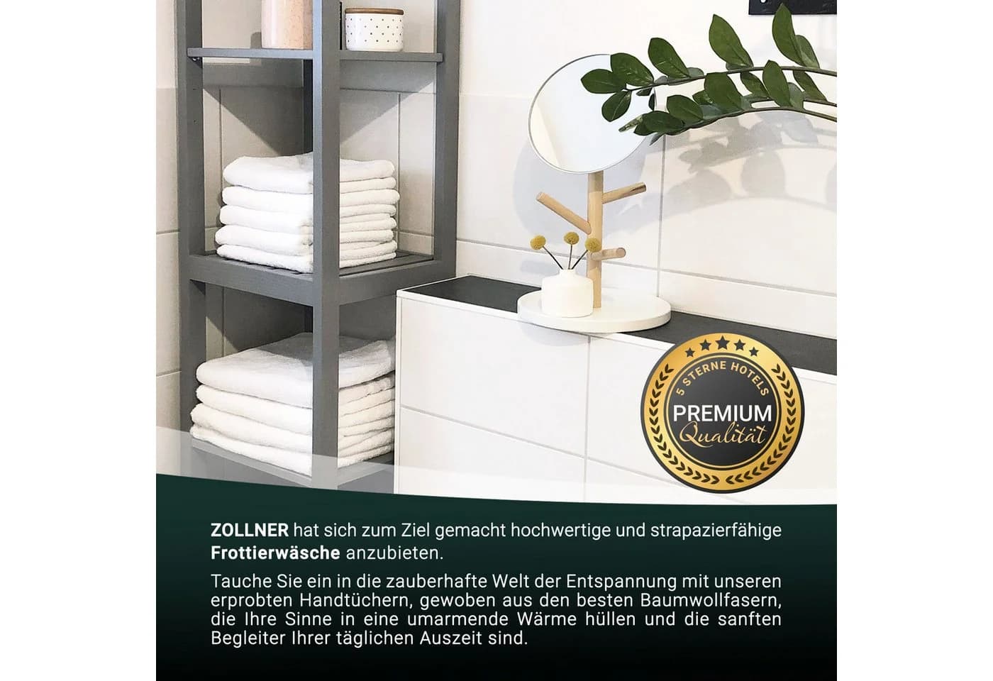 ZOLLNER Duschtücher Walkfrottier 2er Pack Weiß 100% Baumwolle - Bild 3
