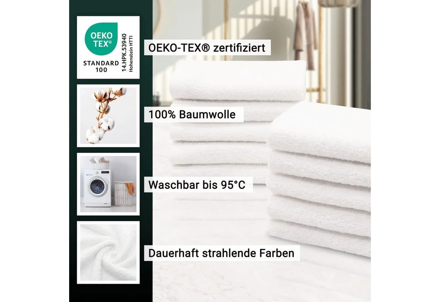 ZOLLNER Seiftuch 10-Stück Weiß 100% Baumwolle - Bild 4