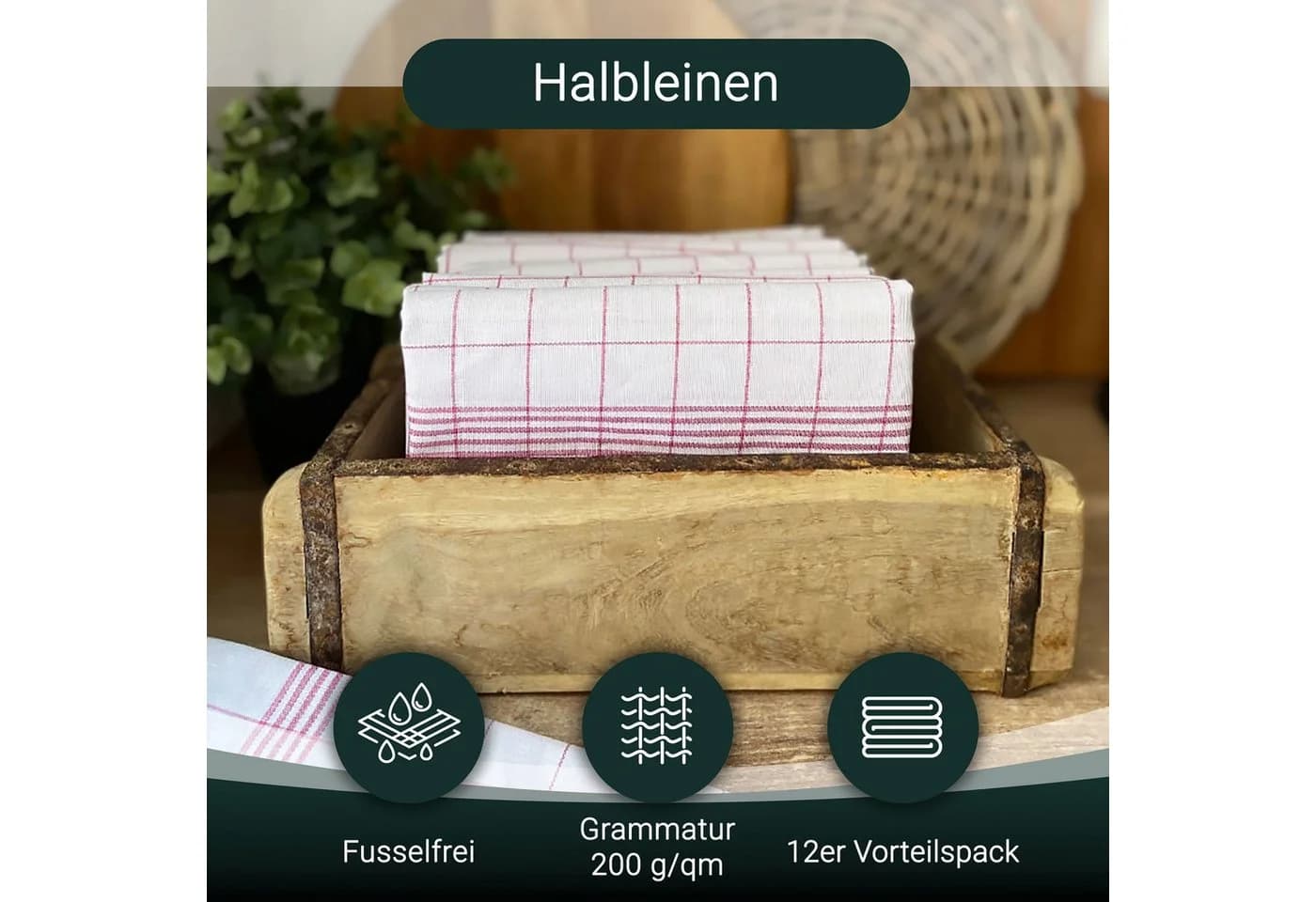 ZOLLNER Geschirrtuch 5-tlg. Spar-Set Rot-Weiß Kariert 50x70cm - Bild 4