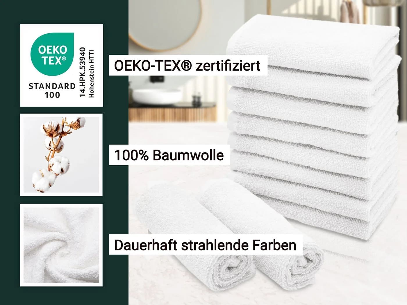 ZOLLNER Seiftuch 10er Pack Weiß 30x30 cm 100% Baumwolle - Bild 4