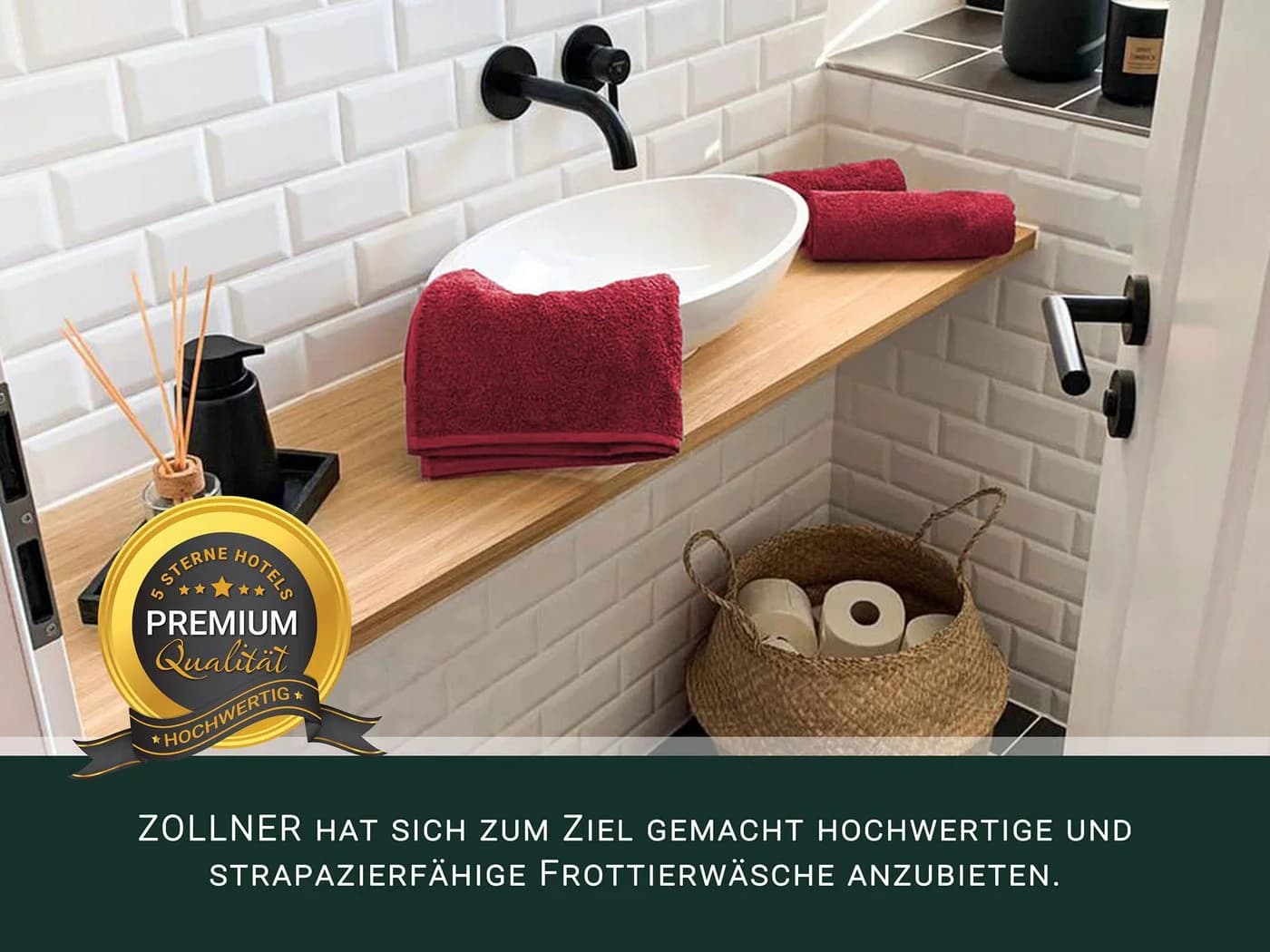 ZOLLNER Handtuch 50x100 cm 100% Baumwolle Rot Walkfrottier - Bild 3