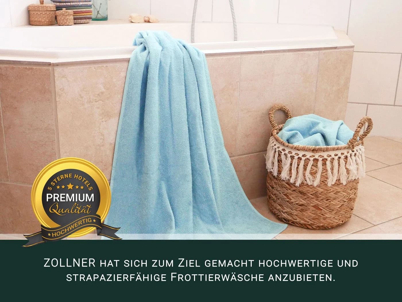 ZOLLNER Duschtücher 3-Stück Walkfrottier Hellblau 100% Baumwolle - Bild 3