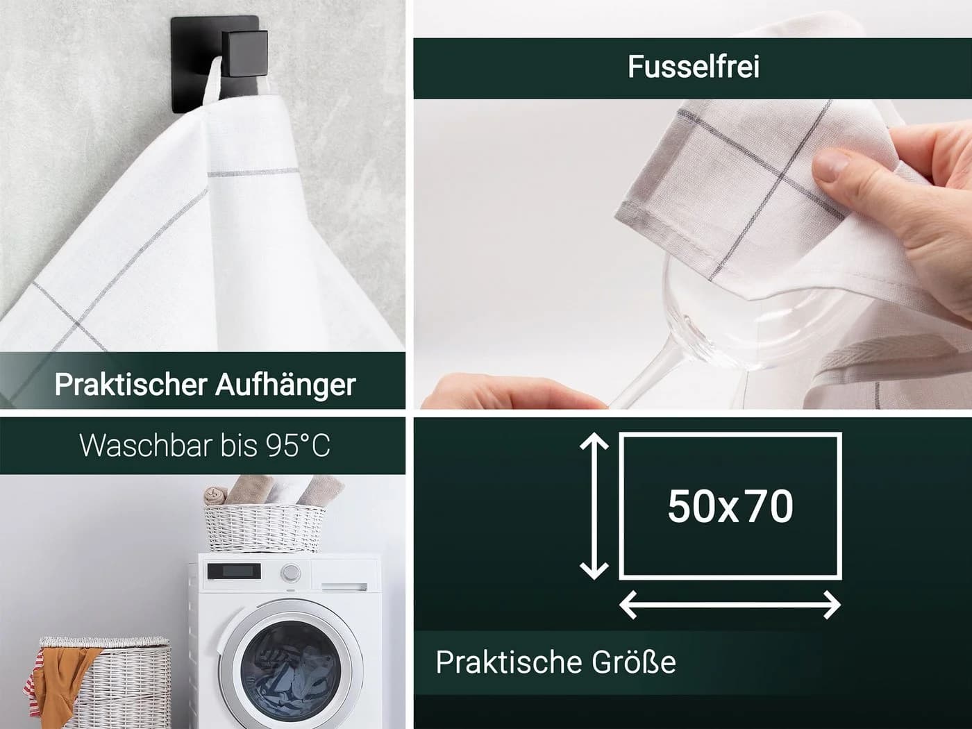 ZOLLNER Geschirrtuch 5-tlg. Weiß-Grau Baumwolle Leinen - Bild 3