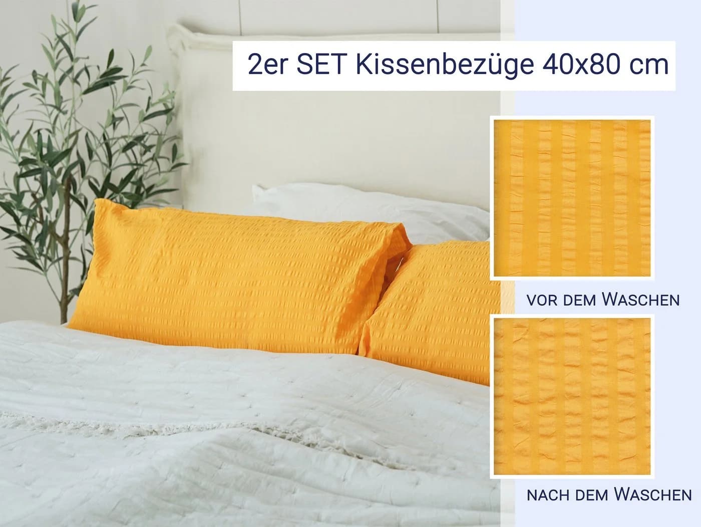 ZOLLNER Kissenbezug 2er Set 40x80 cm Baumwolle Seersucker Orange - Bild 5