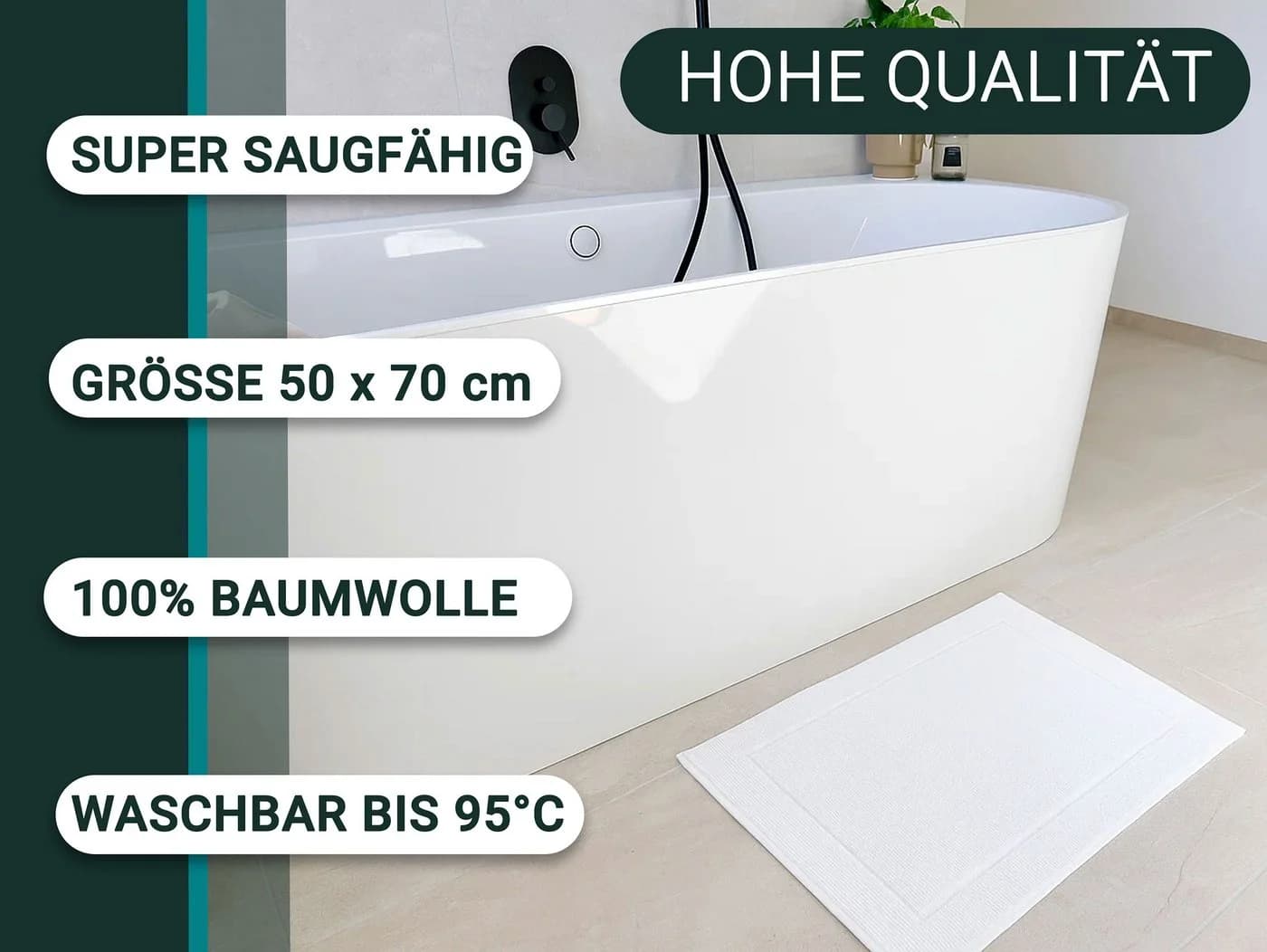 ZOLLNER Badematte 100% Baumwolle Waschbar Bis 95°C - Bild 3