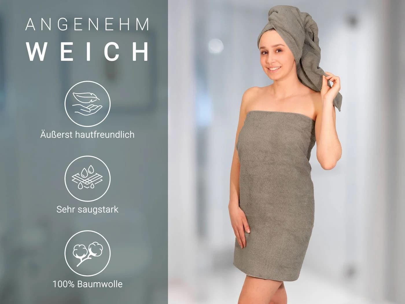 ZOLLNER Duschtücher Walkfrottier 3-Stück Braun 100% Baumwolle - Bild 3
