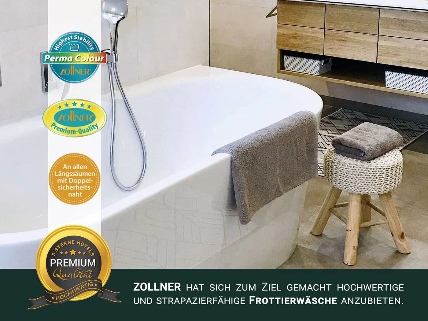 ZOLLNER Duschtücher Walkfrottier 3-Stück Braun 100% Baumwolle - Bild 4